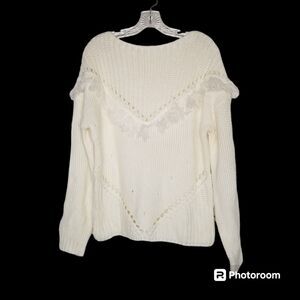 Newbury Kustom Cream Fringe Sweater Oversized Medium Minimalist Lagenlook